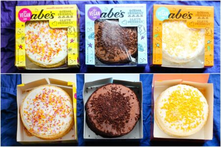 Abe's Celebration Cakes Reviews and Information - dairy-free, egg-free, nut-free, soy-free, and vegan-friendly! Two layer, ready-to-eat cakes are fully frosted and adorned with sprinkles. Vanilla, Chocolate, Carrot