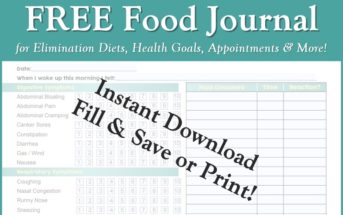 Free Food Journal! With detailed symptom tracker. Electronic - you can fill, save, and email it on your phone, tablet or computer! Or print it out! Great for Elimination Diets, Health Goals, Doctor and Dietitian Appointments, and More.