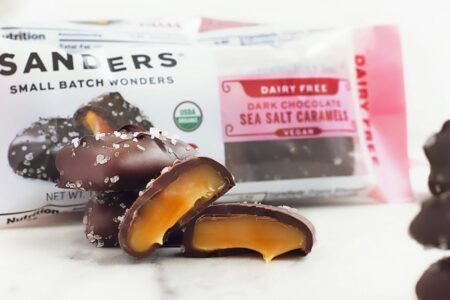 Sanders Dairy Free Dark Chocolate Caramels Reviews & Info - vegan, organic, and kettle-cooked in small batches. Affordable treat!