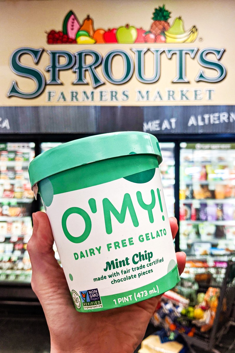 One of our favorite dairy-free ice creams at Sprouts - Mint Chip O'MY Gelato!