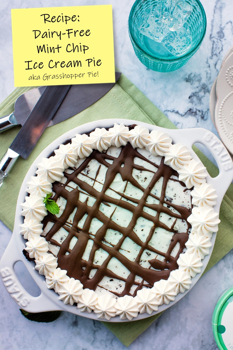 Dairy-Free Mint Chip Ice Cream Pie Recipe - everyone's favorite frozen Grasshopper Pie made Vegan and Allergy-Friendly! Gluten-free options.