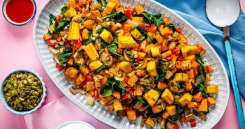 Plant-Based Breakfast Hash Recipe with Sweet Potato, Plantain, and Spinach (dairy-free, gluten-free, vegan)