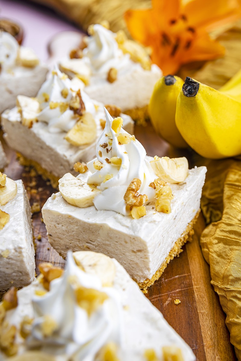 No Bake Dairy-Free Banana Cheesecake Bars Recipe - Vegan, Gluten-Free, Nut-Free, and Soy-Free Options