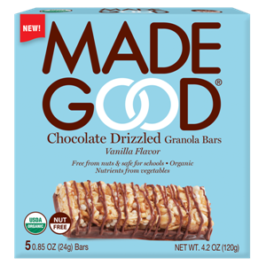 MadeGood Chocolate Drizzled Granola Bars Reviews & Info - vegan, gluten-free, top allergen-free, organic, and infused with the nutrients of 6 fruits and vegetables.