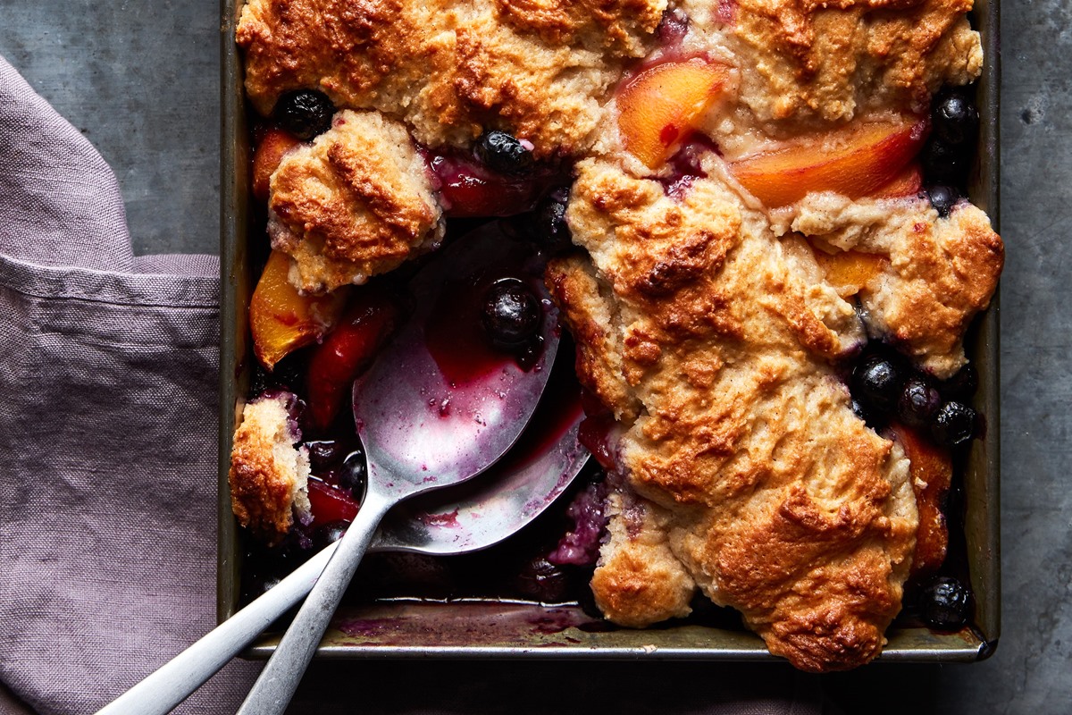 Vegan Blueberry Peach Cobbler Recipe from Eating Vegan by Dianne Wenz - the recipe is dairy-free, egg-free, nut-free, soy-free, and completely "butterless!"