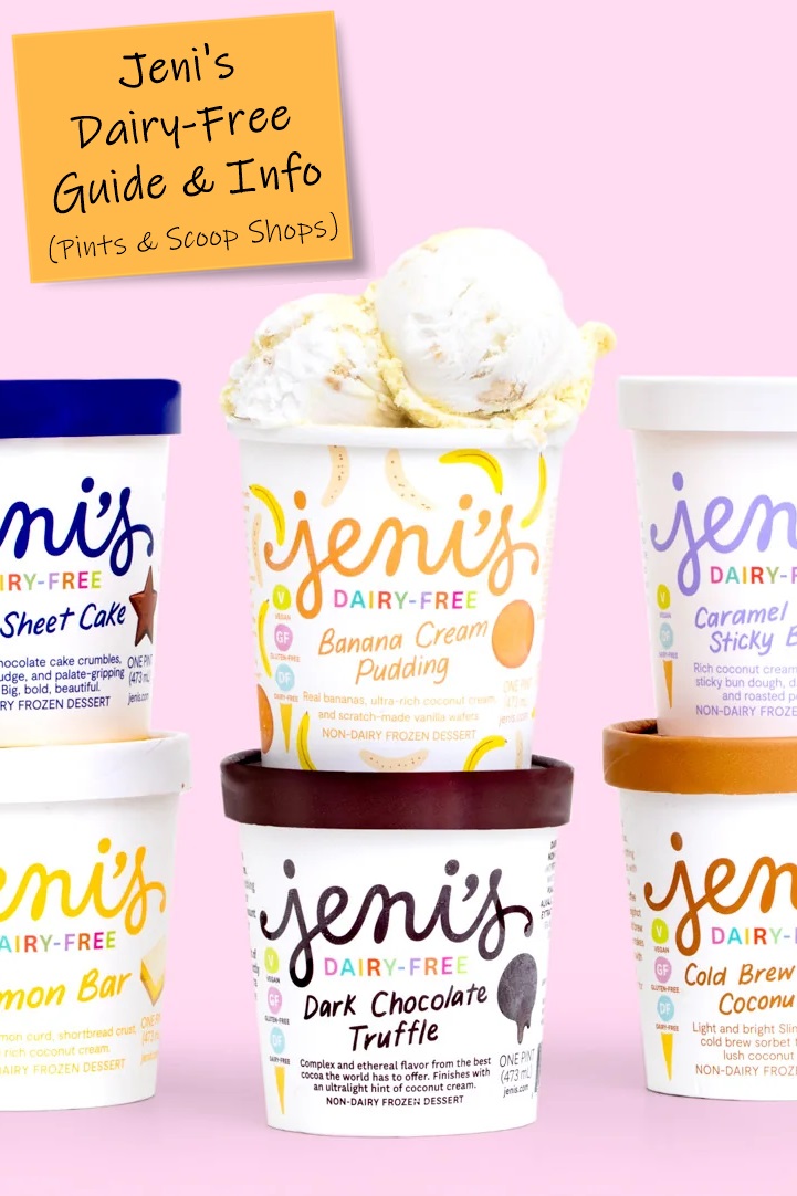 Jeni's Dairy-Free Ice Cream Pints Review - ingredients, allergen info, ratings, and more! All vegan and coconut based. Also cone and topping info for their scoop shops.