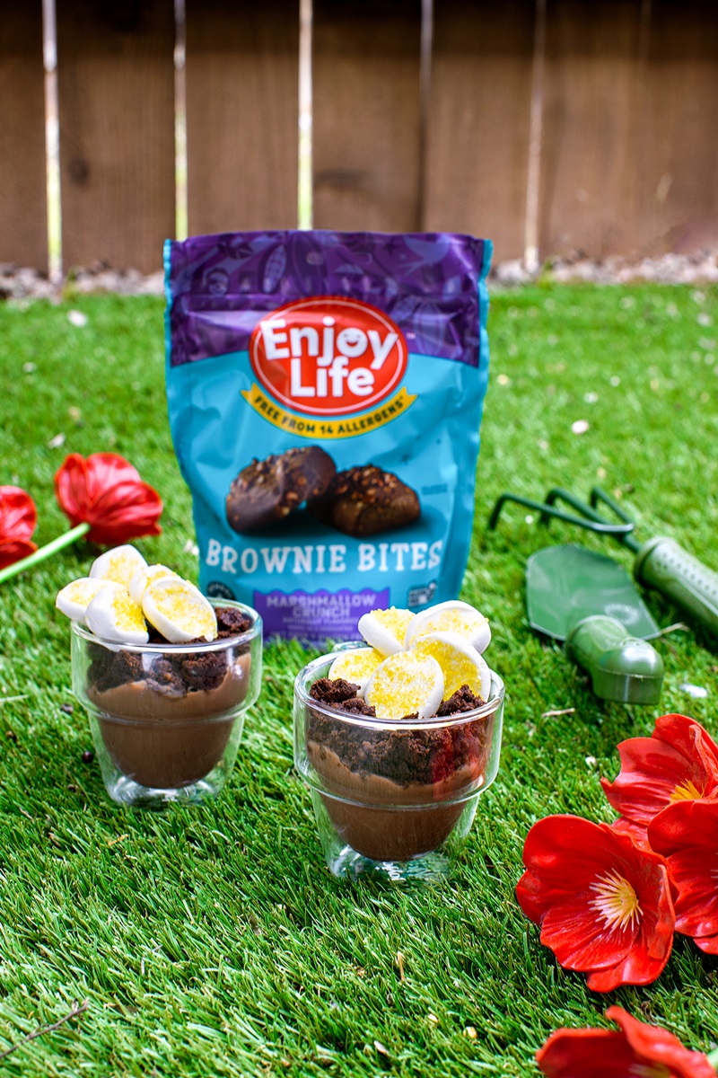 New Enjoy Life Brownie Bites with Recipes for Allergy-Friendly Dirt Cups and Quick Frosted Treats - all dairy-free, gluten-free, egg-free, nut-free, soy-free, sesame-free, and more!