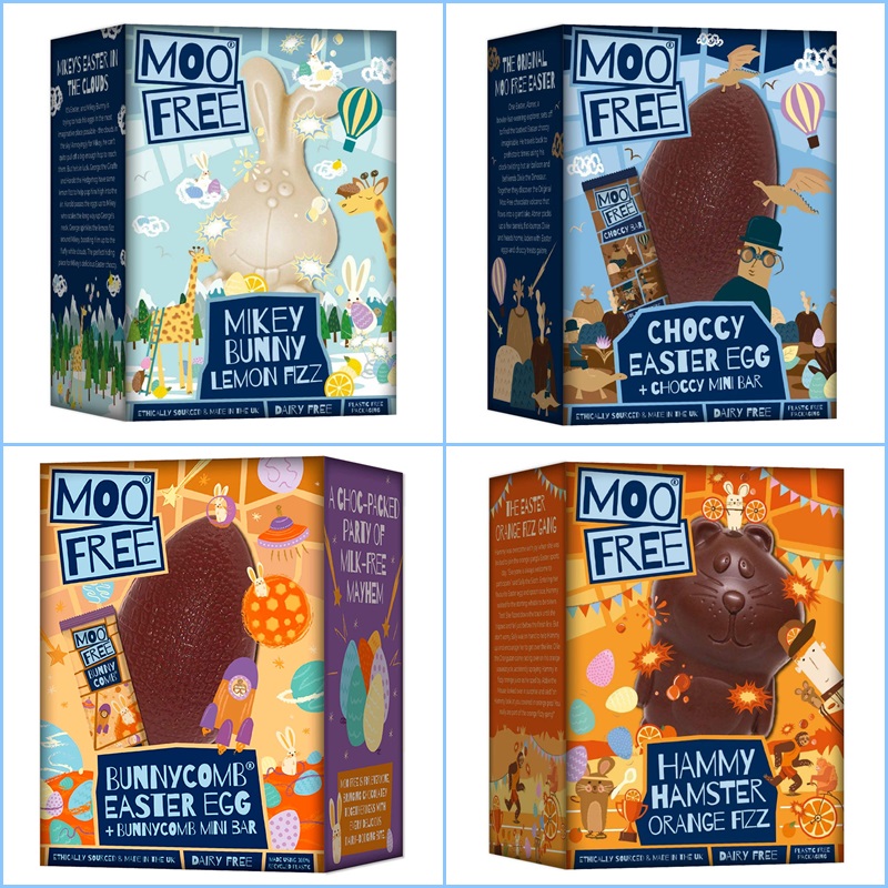 The BIG Dairy-Free Chocolate Easter Bunny and More Round-Up - Moo Free Chocolate Bunnies and Eggs pictured