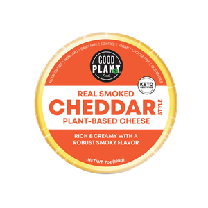 Good Planet Smoked Wheels Reviews & Info - Dairy-Free, Plant-Based Cheese Wheel Alternatives in Smoked Gouda and Smoked Cheddar - allergy-friendly and keto
