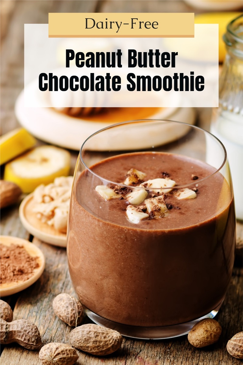 Dairy-Free Chocolate Peanut Butter Smoothie Recipe - naturally plant-based, vegan, and optionally allergy-friendly. Rich, thick, creamy, and delicious! Great for breakfast, post-workout, or as a healthier milkshake dessert. 