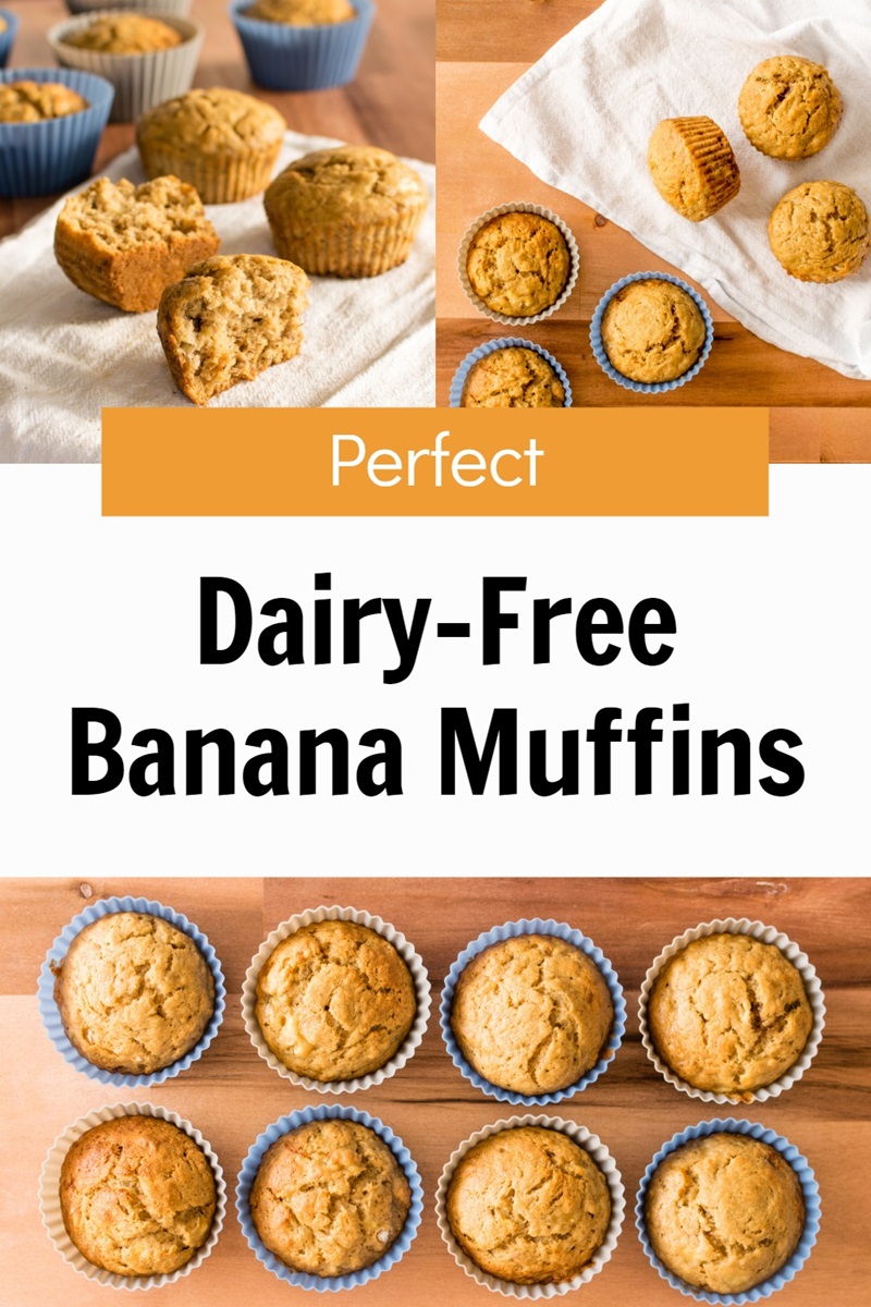 The Best Dairy-Free Banana Muffins Recipe - a double dose of banana, and made with brown sugar, vanilla, and cinnamon for rich flavor and a perfectly moist crumb