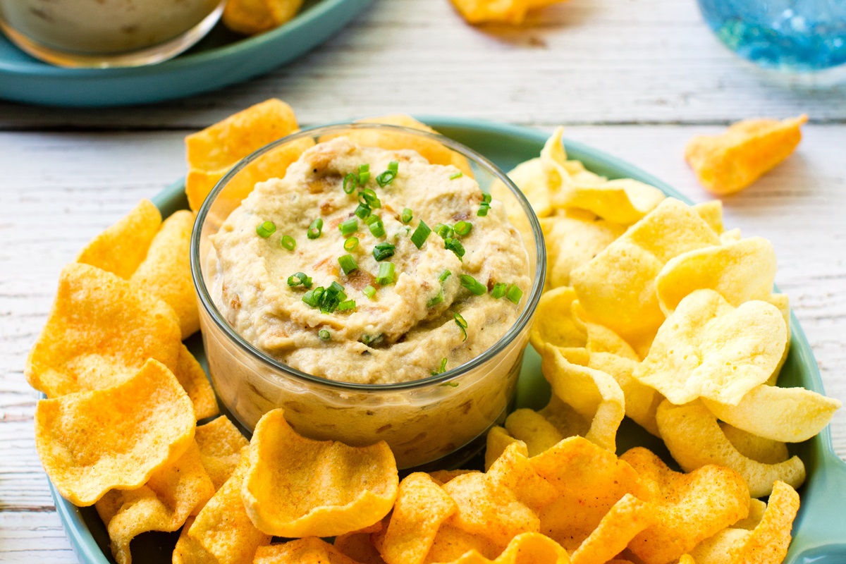 Dairy-Free Caramelized Onion Dip Recipe that's almost too Good to be True! Served with new Enjoy Life Lentil Chip flavors. All naturally vegan, gluten-free, top allergen-free, nutritious, and delicious.