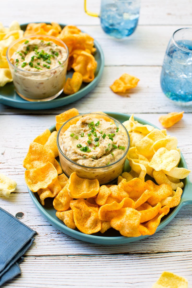 Dairy-Free Caramelized Onion Dip Recipe that's almost too Good to be True! Served with new Enjoy Life Lentil Chip flavors. All naturally vegan, gluten-free, top allergen-free, nutritious, and delicious. 