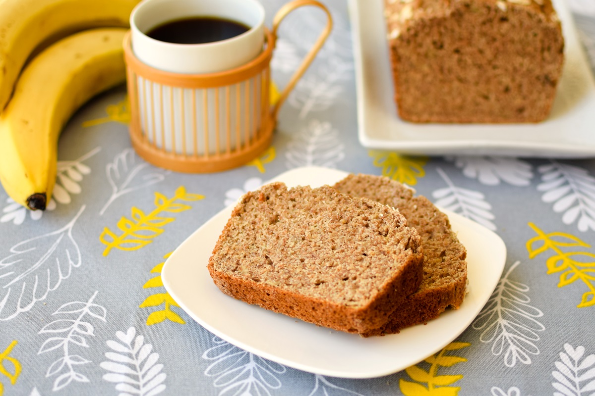 Spelt Banana Bread Recipe - naturally dairy-free, egg-free, soy-free, and vegan - nut-free optional. Deliciously wholesome, low in fat, and lighter in sugars.