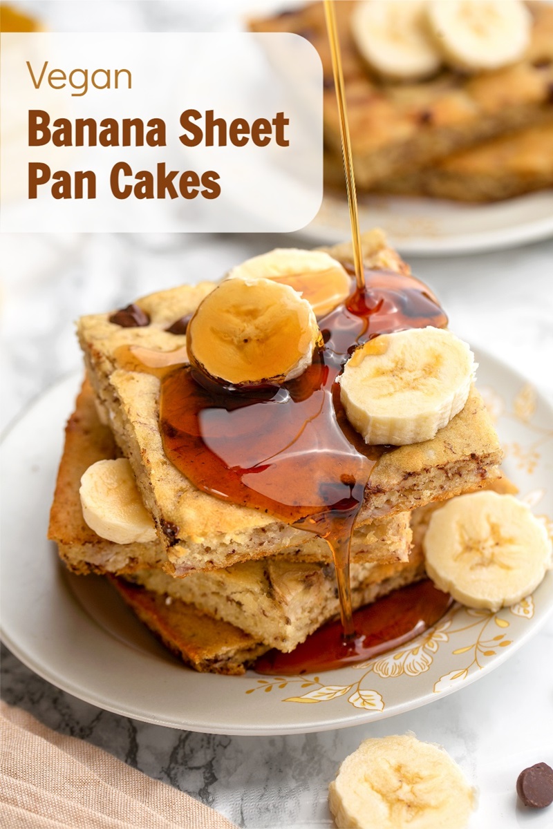 Vegan Banana Sheet Pan Cakes Recipe - easy, perfect pancakes without the fuss! Delicious recipe from The Everyday Vegan Cheat Sheet - an entire cookbook dedicated to sheet pan recipes!