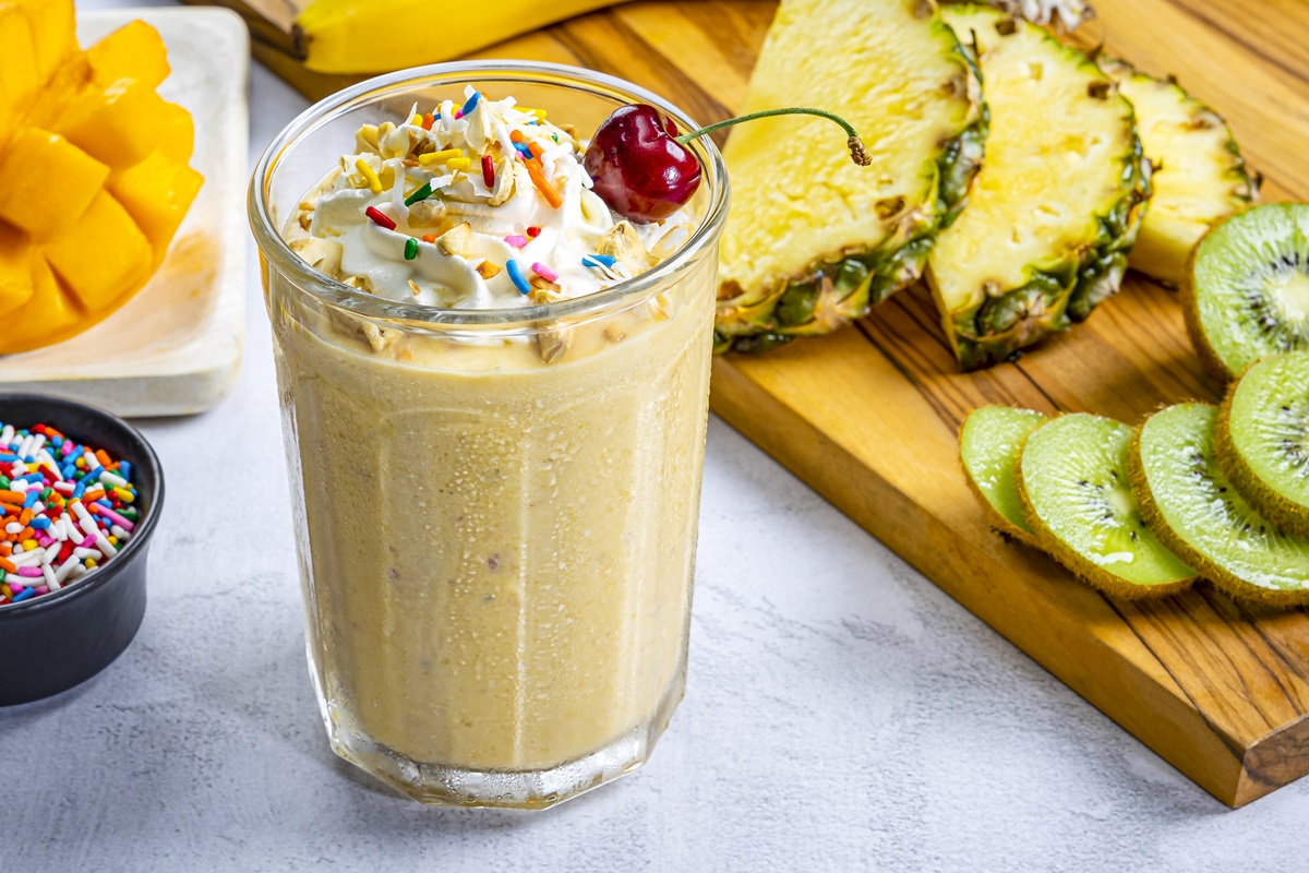 Dairy-Free Tropical Milkshakes Recipe with pineapple, mango, and kiwi - plant-based, lighter, healthy, but still indulgent!