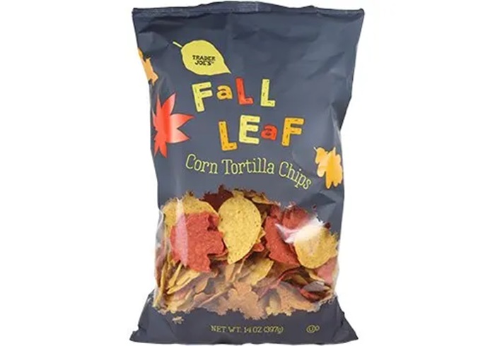 Trader Joe's Dairy-Free Shopping List for Seasonal Fall Items. Pictured: Fall Leaf Tortilla Chips