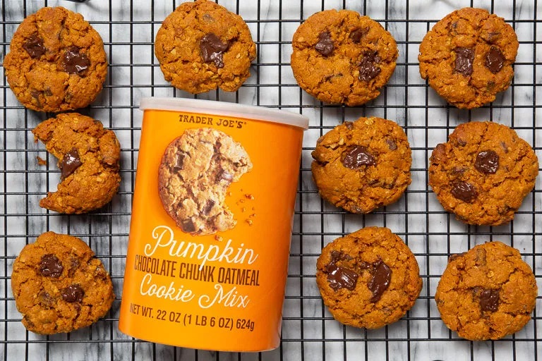 Trader Joe's Dairy-Free Shopping List for Seasonal Fall Items. Pictured: Pumpkin Oatmeal Cookie Mix
