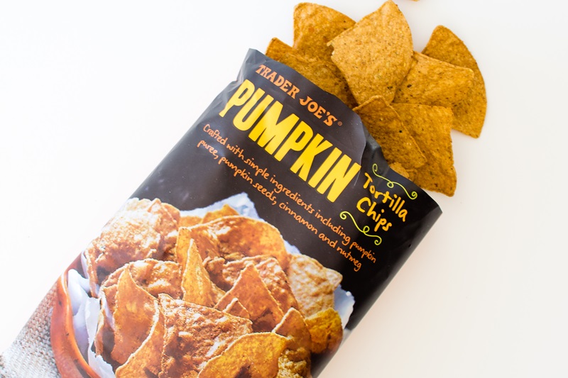 Trader Joe's Dairy-Free Shopping List for Seasonal Fall Items. Pictured: Pumpkin Tortilla Chips
