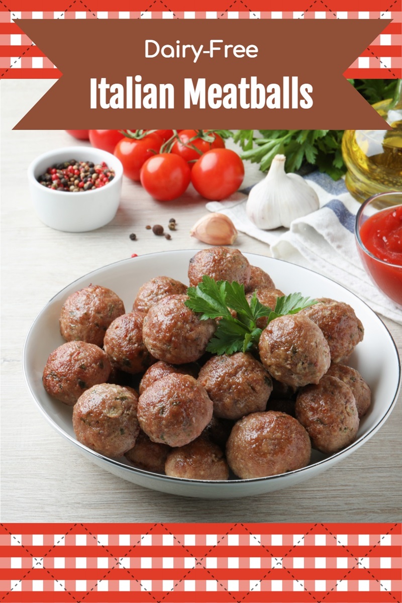 Dairy-Free Italian Meatballs Recipe - a classic made without milk or cheese of any kind! Oven baked for fuss-free cooking. Includes gluten-free and egg-free options. Nut-free and soy-free.