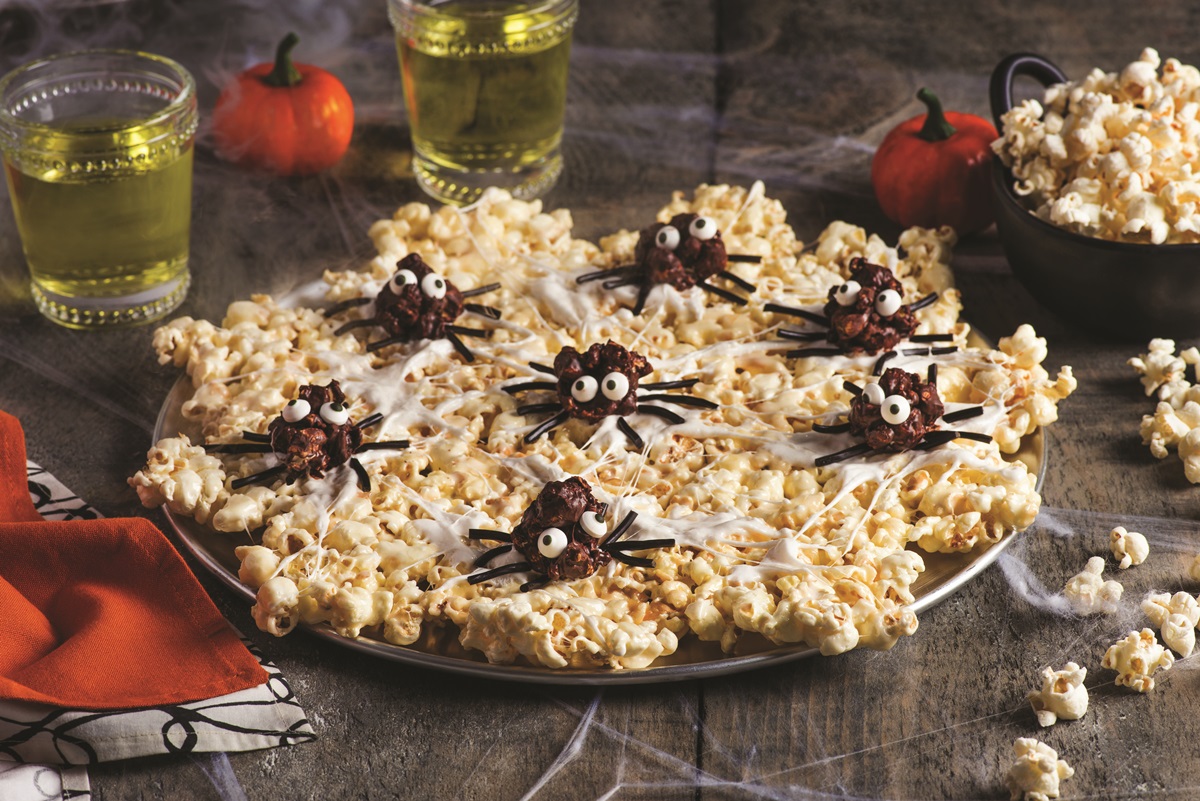 Dairy-Free Popcorn Crispy Treats Recipe and a Spooky Spider Web Option for Halloween (gluten-free, nut-free, soy-free, with vegan option)