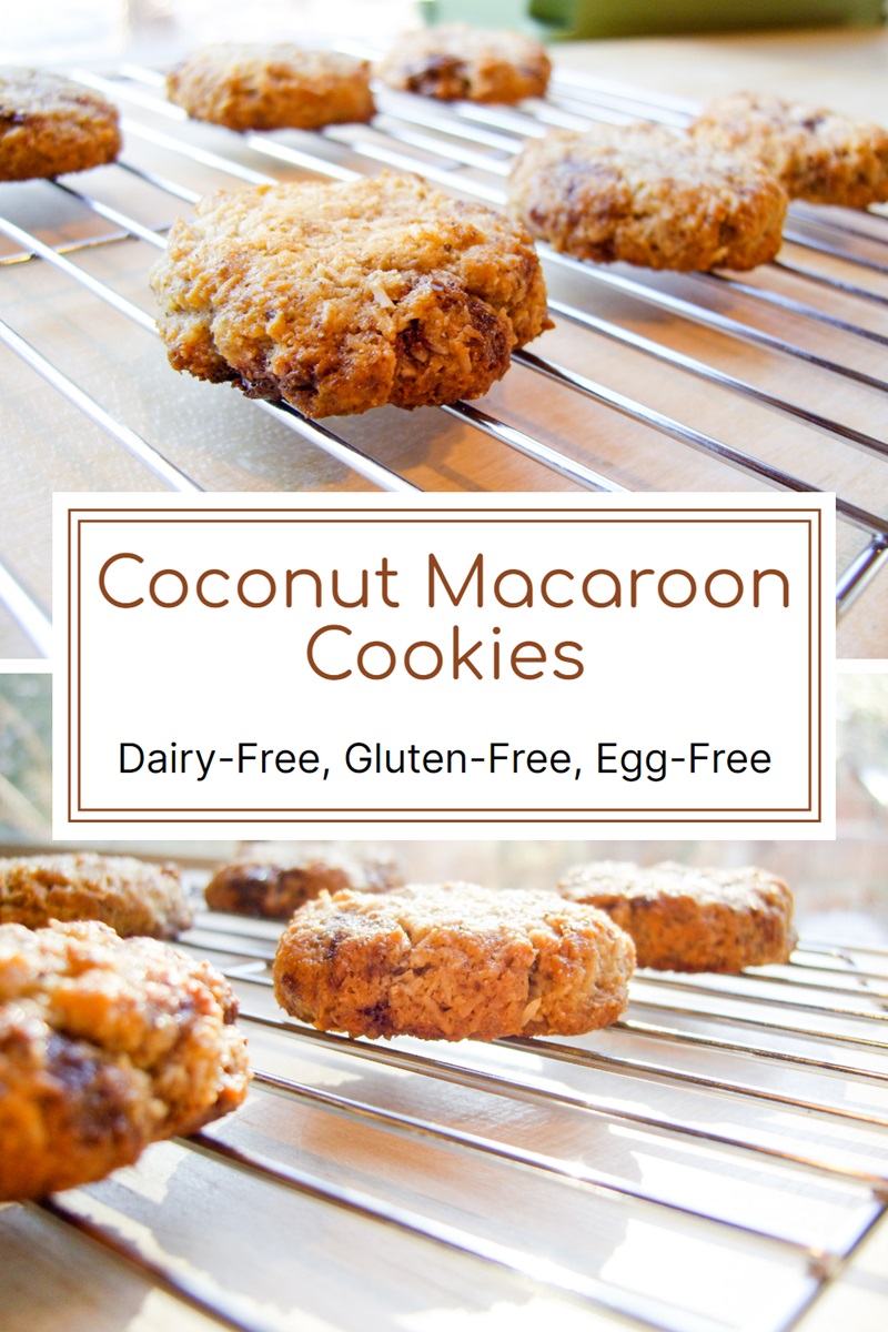 Coconut Macaroon Cookies Recipe - healthy, dairy-free, gluten-free, grain-free, egg-free, and soy-free - like a cross between soft and chewy chocolate chip cookies and classic macaroons