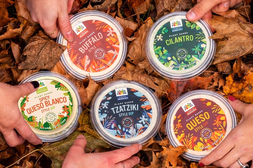 Good Foods Plant Based Dips Reviews and Info - includes all-natural, healthy, dairy-free Tzatziki, Queso, Queso Blanco, Cilantro, Buffalo, and Roasted Garlic!