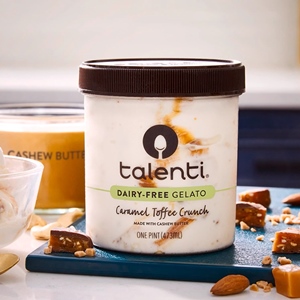 Talenti Dairy-Free Gelato Reviews and Info - four rich, creamy flavors! Pictured: Caramel Toffee Crunch