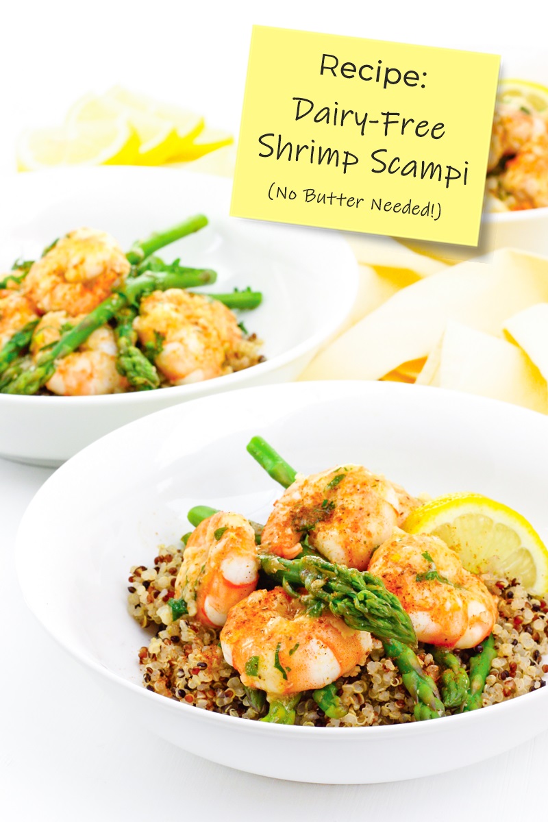 Dairy-Free Shrimp Scampi Recipe with No Butter, Cream, Cheese, or Wine! Flavorful, easy, healthy, delicious! Also suitable for gluten-free, soy-free, paleo, and keto.