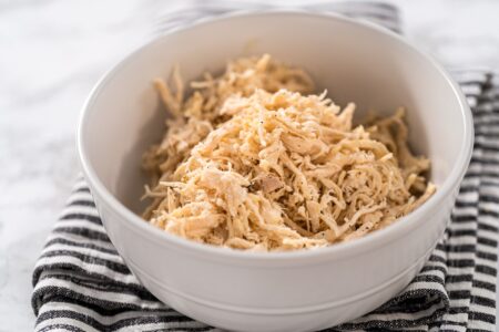 Dairy-Free Shredded Chicken Recipe - basic pulled chicken (or pork) in your crockpot / slow cooker. Also works in an InstantPot. Naturally allergy-friendly, paleo, and keto-friendly.