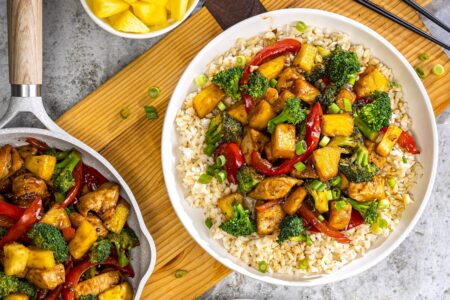 Dairy-Free Pineapple Chicken Recipe with options for all! Naturally nut-free, includes gluten-free and soy-free options.