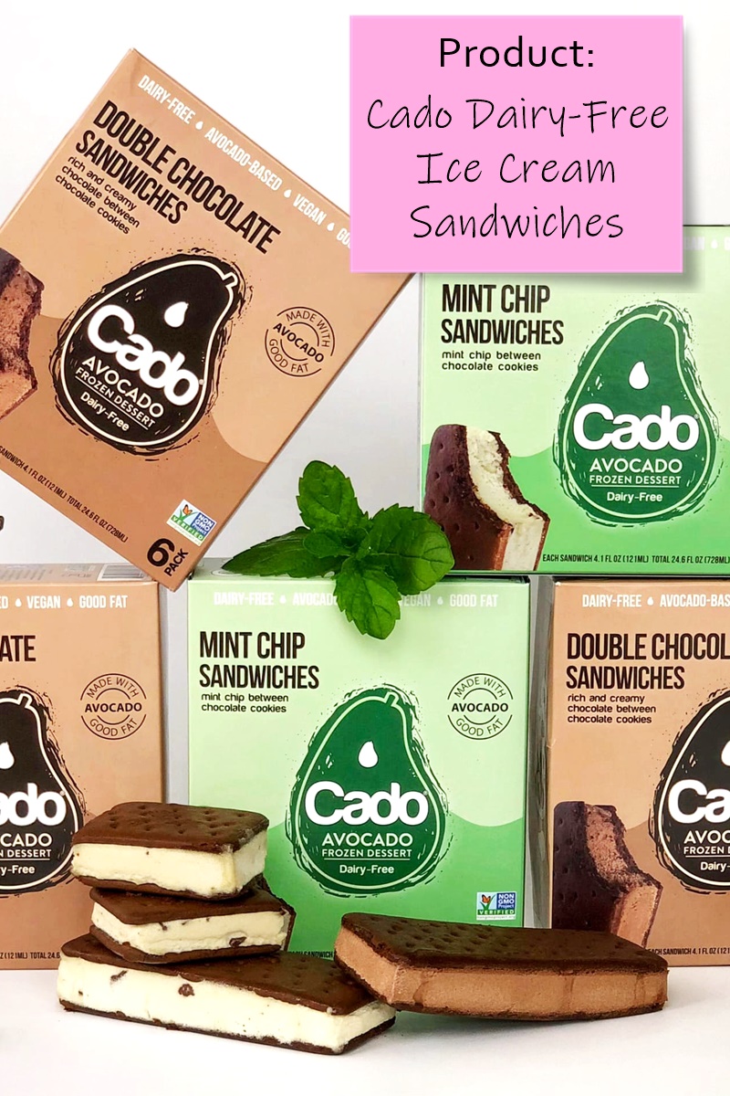 Cado Dairy-Free Ice Cream Sandwiches Reviews and Info - vegan frozen desserts made with chocolate wafer cookies and avocado-based ice cream