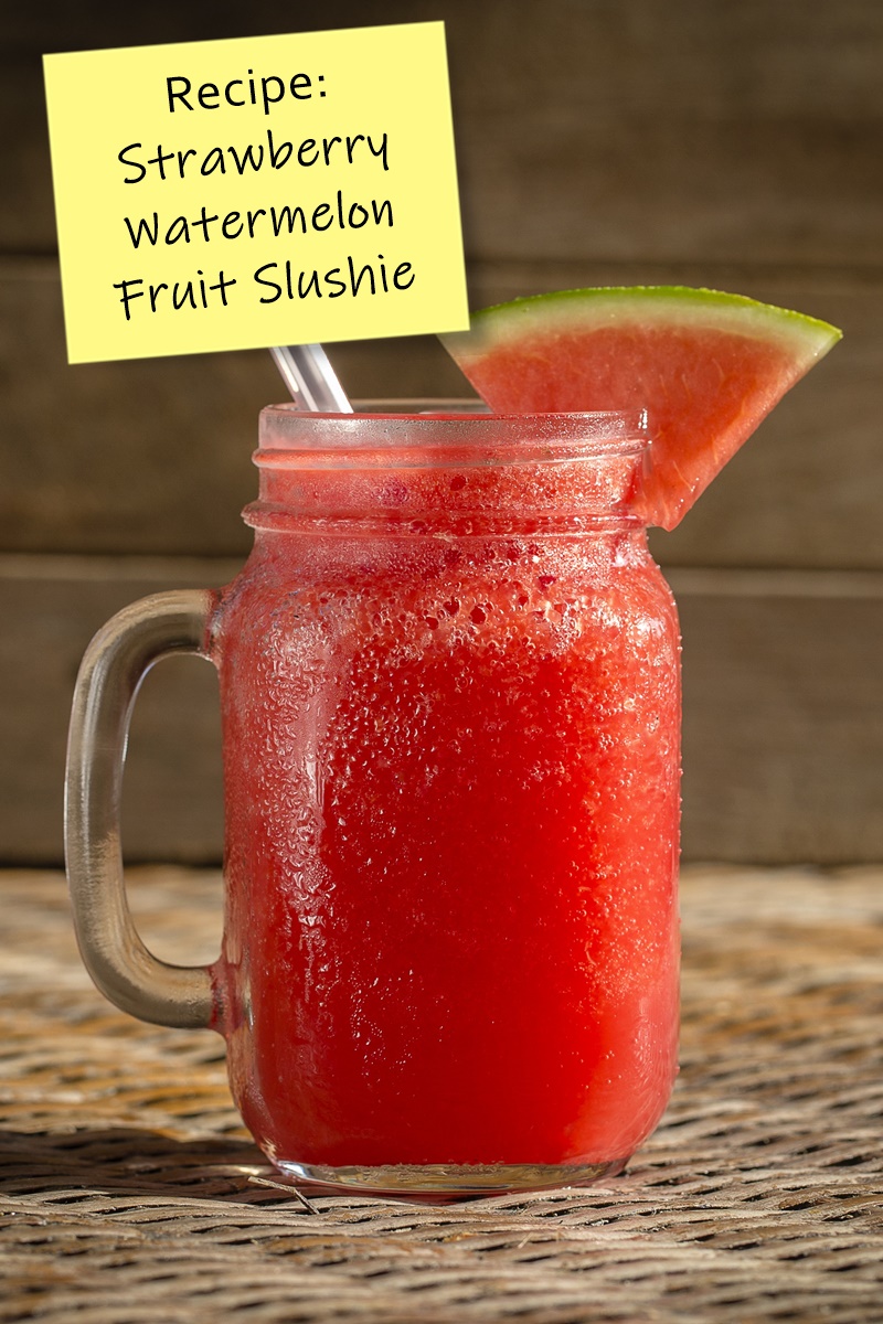Strawberry Watermelon Slushie Recipe - fruit smoothie, frosty, or cocktail. Simple ingredients, healthy, delicious, and naturally dairy-free and allergy-friendly.