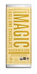Dr. Bronner's Oat Milk Chocolate Bars Reviews and Info - dairy-free, soy-free, and vegan in three Magic All-One flavors.