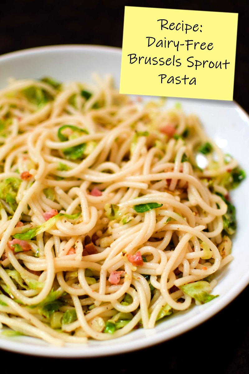 Dairy-Free Brussels Sprout Pasta with Pancetta Recipe - optionally gluten-free and allergy-friendly. Fast, easy and delicious!