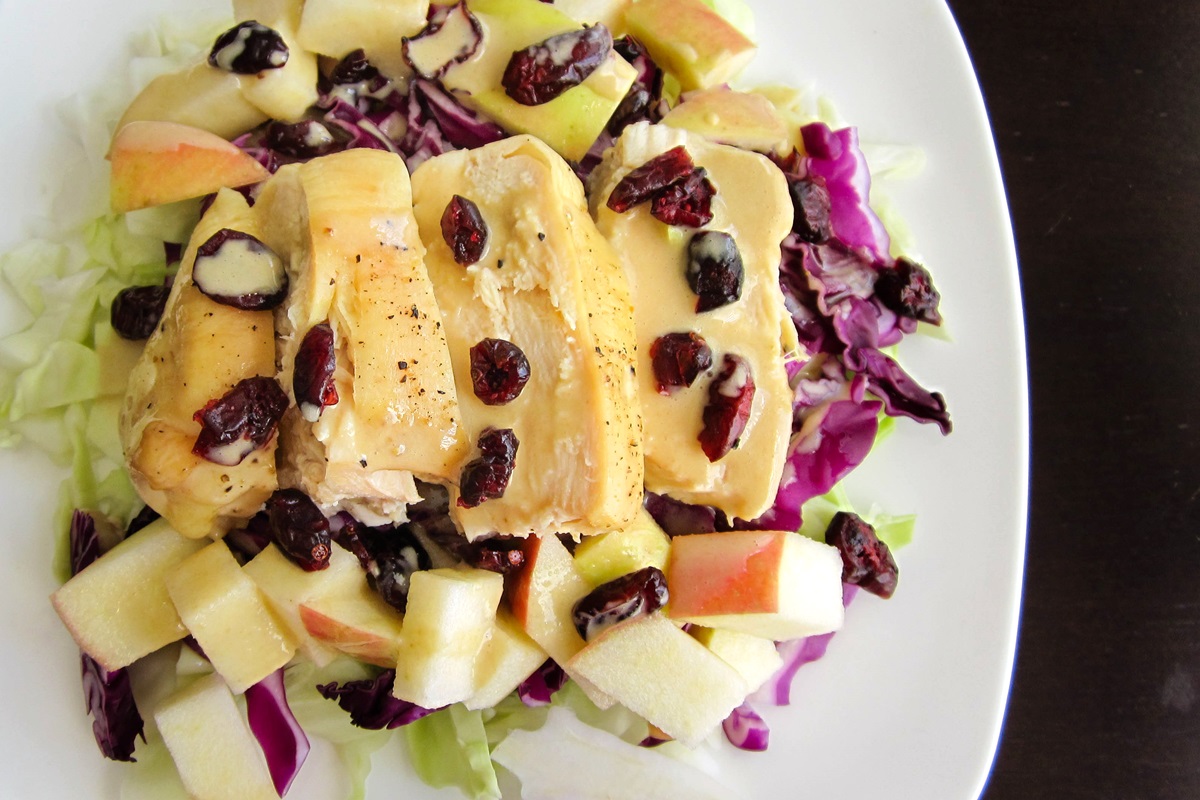 Cranberry Apple Salad Recipe with Dairy-Free Creamy Maple Dressing. A delicious, healthy green salad with plant-based and allergy-friendly options.