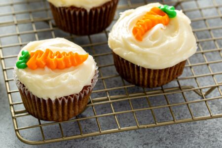 Dairy-Free Carrot Cupcakes Recipe - includes pineapple cream cheese frosting recipe + options for gluten-free, egg-free, vegan, and even pineapple-free. Naturally nut-free and soy-free. Moist, tender, and delicious!