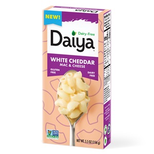 Daiya Dry Dairy-Free Mac & Cheese Reviews and Info - with gluten-free pasta and vegan powdered cheese sauce mixes. Three allergy-friendly flavors: Cheddar, White Cheddar, and Aged Cheddar