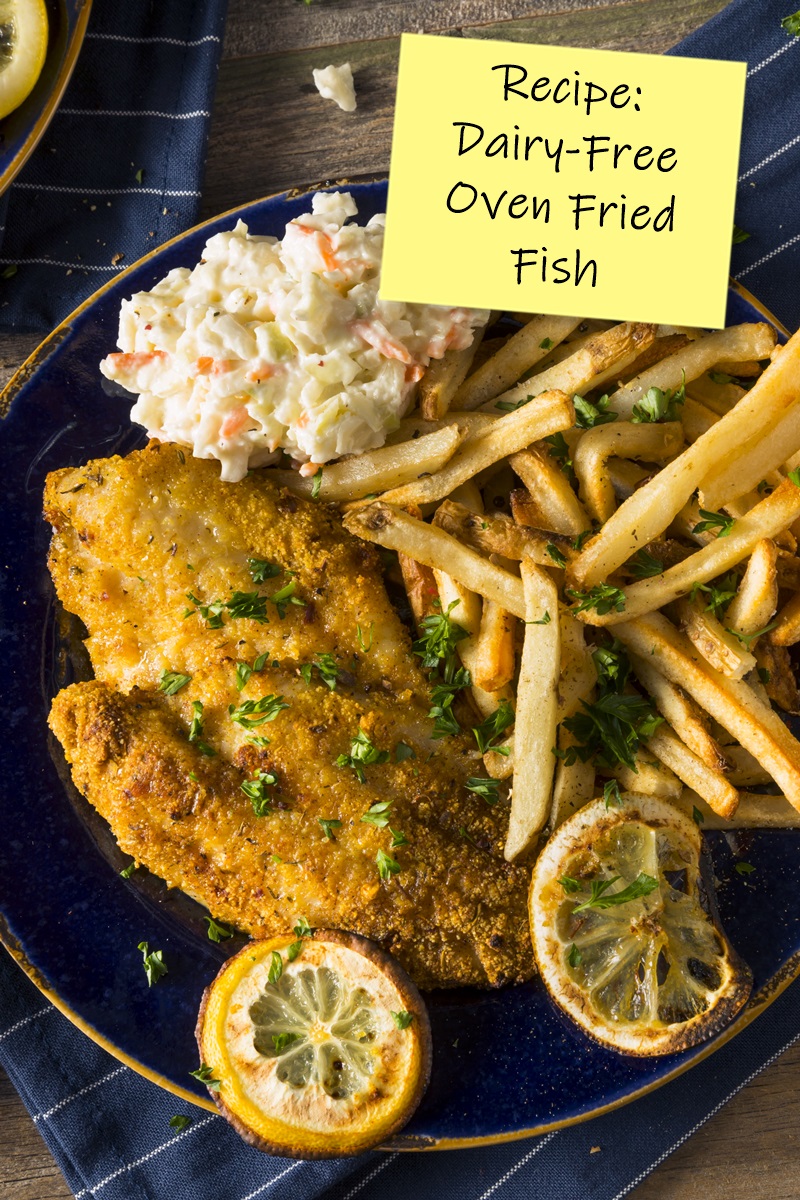 Dairy-Free Oven Fried Fish Recipe - Baked Crispy on the Outside, Tender on the Inside! Gluten-free and Wheat Options.