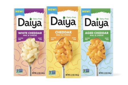 Daiya Dry Dairy-Free Mac & Cheese Reviews and Info - with gluten-free pasta and vegan powdered cheese sauce mixes. Three allergy-friendly flavors: Cheddar, White Cheddar, and Aged Cheddar