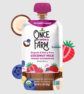 Once Upon a Farm Coconut Yogurt Pouches - Reviews and Info - dairy-free, plant-based, gluten-free, and soy-free - for kids 1 year and up! Stocked with probiotics and no added sugar.